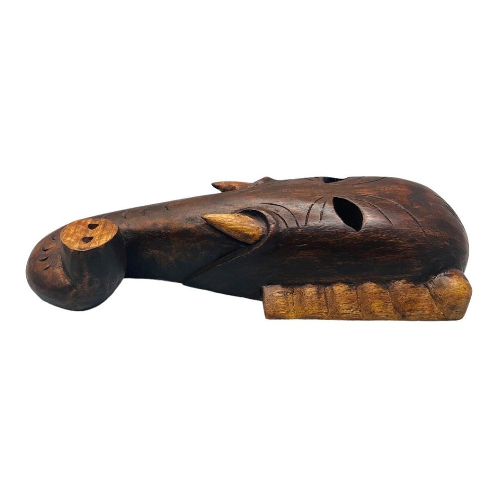 Large 14" x 5.75" Wood Elephant Wall Sconce Hand Carved in India - Picture 6 of 9